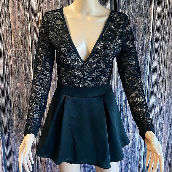 Charlotte Russe Pants - Charlotte Russe NWT Afterparty black beige tan floral lace romper dress